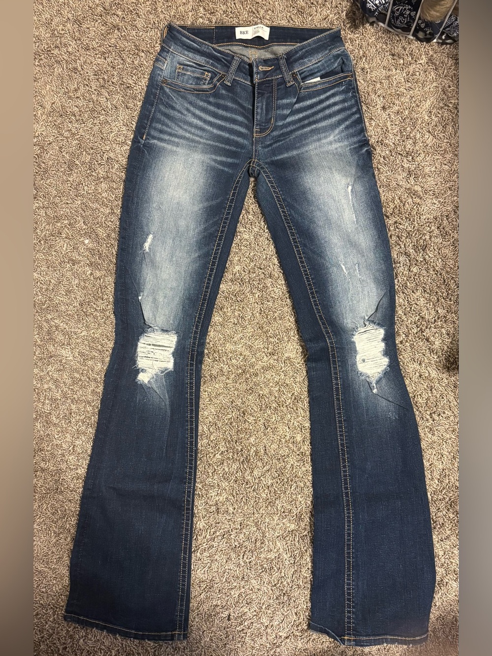 BKE Distressed Dark Blue Bootcut Jeans
